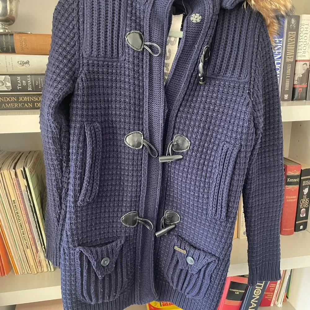 Bark Montgomery Knitted Sweater Jacket with Hood X-Small Navy - Picture 2 of 13